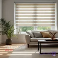 پرده زبرا طرح چوب تور درشت کرم روشن کد 122_1370