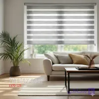 پرده زبرا طرح چوب تور درشت نقره‌ای روشن کد 125_1370