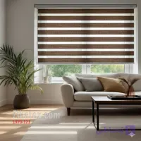 پرده زبرا طرح چوب تور درشت قهوه‌ای تیره کد 123_1370