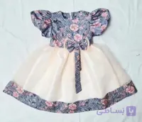 پیراهن مجلسی دخترانه پارچه ژاکارد کوک دوزی دامن سه لایه (تور، تافته، آستر)