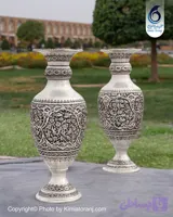 گلدان کنار سالنی شبه نقره قلم گل و مرغ