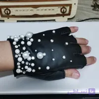 دستکش نیم انگشتی چرم طبیعی گوسفندی مدل مرواریدی