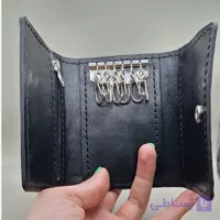 کیف پول چرم طبیعی گاو دستدوز مدل کیف کلید با جای کارت و سکه
