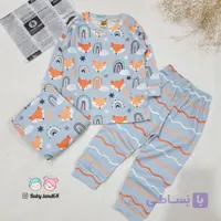 ست بلوز و شلوار راحتی بچه گانه پسرانه ۲ تا ۹ سال جنس نخ پنبه ریلی برند جامک با کشسانی عالی طرح روباه