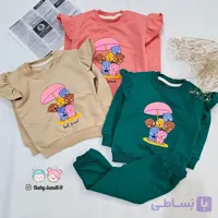 ست بلوز و شلوار بچه‌گانه دخترانه سایز ۳۵ تا ۴۵ مناسب ۶ ماه تا ۵ سال جنس دورس پنبه عالی سر آستین چین دار