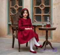 پیراهن دخترانه یلدایی بچگانه ۲ تا ۹ الی ۱۰ سال جنس مخمل کبریتی اعلا برند گلاریس رنگ قرمز