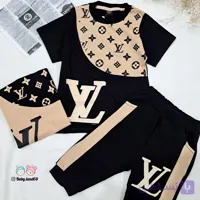 ست تیشرت و شلوارک اسپرت پسرانه و دخترانه مدل LV سایز ۴۰ تا ۵۵ مناسب ۲ تا ۹ سال جنس پنبه