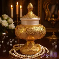 شکلات خوری کریستال طلاکوب طرح ژاکلین رنگ کرم با طلاکاری 12 عیار هلند سایز کوچک