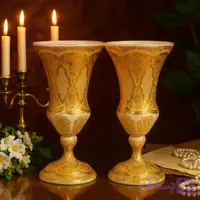 گلدان کریستال طلاکوب طرح ژاکلین رنگ کرم با طلاکاری 12 عیار هلند سایز متوسط مجموعه دو عددی