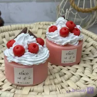 شمع کیک صورتی با خامه روسی (طرح رزبری و گیلاس)