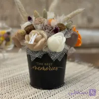 شمع باکس گل رز و لاله در سطل فلزی و لاکچری