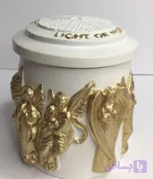 شمع ژرنالی با ظرف سنگی فرشته و فیتیله چوبی دست ساز