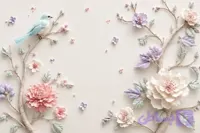 پوستر دیواری سه بعدی گل و پرنده | زیبایی طبیعی برای دکوراسیون خانه