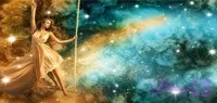 پوستر دیواری دختر روی تاب رویایی میان گل‌های جادویی | پوستر دیواری فانتزی و رمانتیک