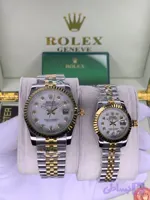 ساعت رولکس زنانه دورنگ سیلور طلایی نگین دار Rolex date-just -صفحه سفید-HA