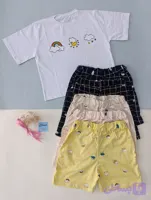 ست کراپ شورتک زنانه و دخترانه نخ پنبه تیشرت شلوارک ابری