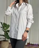شومیز سفید زنانه ساده آستین بلند بیسیک