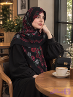 روسری زمینه مشکی گل سرخی جنس مودال وارداتی قواره ۱۳۵