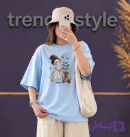 تیشرت باکسی سوپر لش آستین سه ربع زنانه طرح girl - پنبه لاکرا - فری سایز 36 تا 52 - ترندی استایل استور