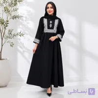 پیراهن بلند مشکی زنانه نخ برماندو خنک و راحت | سایز ۳۸ تا ۴۸