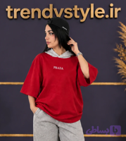 هودی دورس کلاه دوبل ملانژ دخترانه لش PRADA جنس دورس دو نخ - ترندی استایل استور