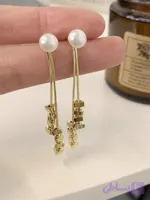 گوشواره استیل آویز مهره ای مروارید دار کد 4989-4-3