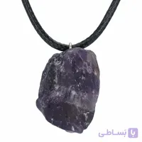 گردنبند آمتیست راف (تراش نخورده) معدنی تیره با نقش و نگار زیبا همراه بند چرمی تخصصی چاکرا 7