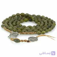 تسبیح و گردنبند شاه مقصود افغان سبز تیره یشمی مرغوب 101 دانه تراش هلی عالی معدنی دستساز بسیار خوشرنگ طراحی اسلیمی بافت مکرومه