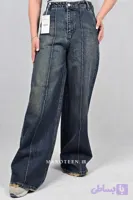 شلوار جین زنانه long wide leg کمرساده جیب کراس دمپا زاپ