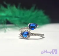 انگشتر نقره زنانه 2 نگین سنتاتیک آبی
