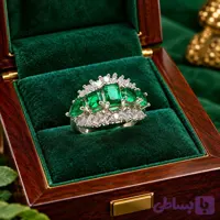 انگشتر نقره زنانه ۵ نگینه سبز