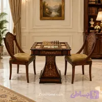 میز بازی چوبی سه کاره (شطرنج، تخته نرد و منچ با دو عدد صندلی)