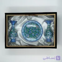 ست گلدان و بشقاب میناکاری سبزفام