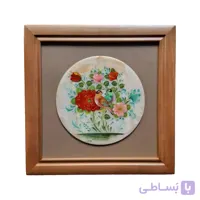 تابلو نقاشی روی سنگ گل و مرغ با قاب چوبی