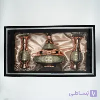 ست هدیه گلدان وشکلات خوری سفینه ایی مس و خاتم