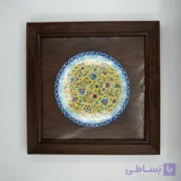 تابلو بشقاب میناکاری زرد و قاب چوبی