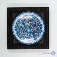 بشقاب میناکاری آبی با قاب چوبی