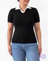 پولوشرت بافت زنانه سیاه آستین کوتاه فری سایز