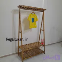 رگال لباس چوبی مدل دو طبقه تاجدار رنگ قهوه‌ای روشن