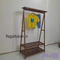 رگال لباس چوبی مدل دو طبقه تاجدار رنگ قهوه‌ای تیره