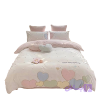 سرویس روتختی 7 تکه کودک و نوجوان تمام نخ طرح قلب با تکه دوزی برجسته سایز نوزاد تا دو نفره