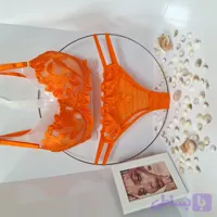 ست سوتین وشورت خامک دوزی نارنجی فنردار کارن