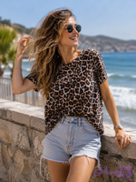 تیشرت پلنگی دمپا گردنخ پنبه وارداتی زنانه h&m