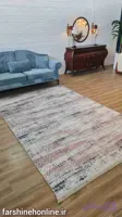 فرشینه مدرن طرح پتینه انتزاعی – زمینه کرم طوسی با جزئیات آجری