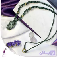 گردنبند رولباسی سنگ فلوریت سبز با بافت مکرومه سبز کد N89
