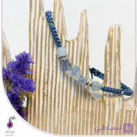 دستبند سنگ آکوامارین با بافت مکرومه آبی کد B264