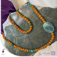 گردنبند رولباسی رودراکشا و سنگ اونتورین و عقیق خزه ای کد N95