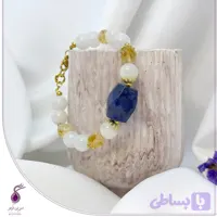 دستبند سنگ سیترین و مون استون با وسط لاجورد کد B152