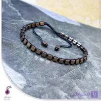 دستبند حدید مربعی با نخ مشکی کد B247