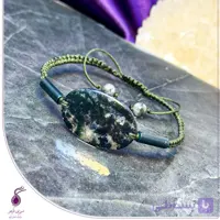 دستبند سنگ عقیق خزه ای بافت مکرومه سبز کد B252